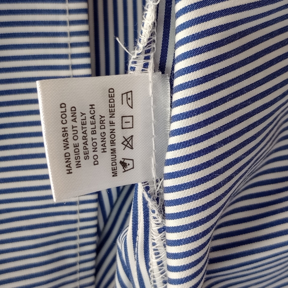 NWOT Tacera PL Blue and White Striped Dress w/ Faux Pearl Beading & Bell Sleeves - Picture 11 of 13